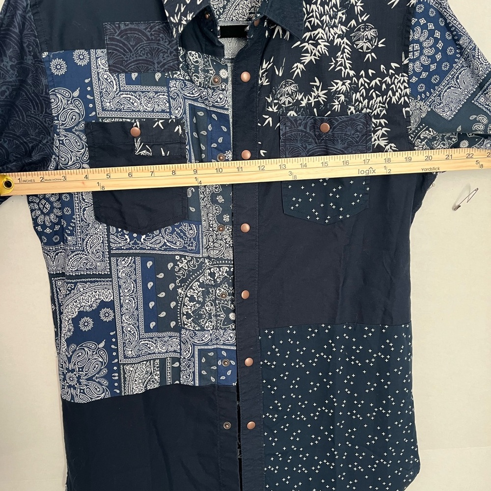 Navy Blue paisley collared shirt - Picture 4 of 6